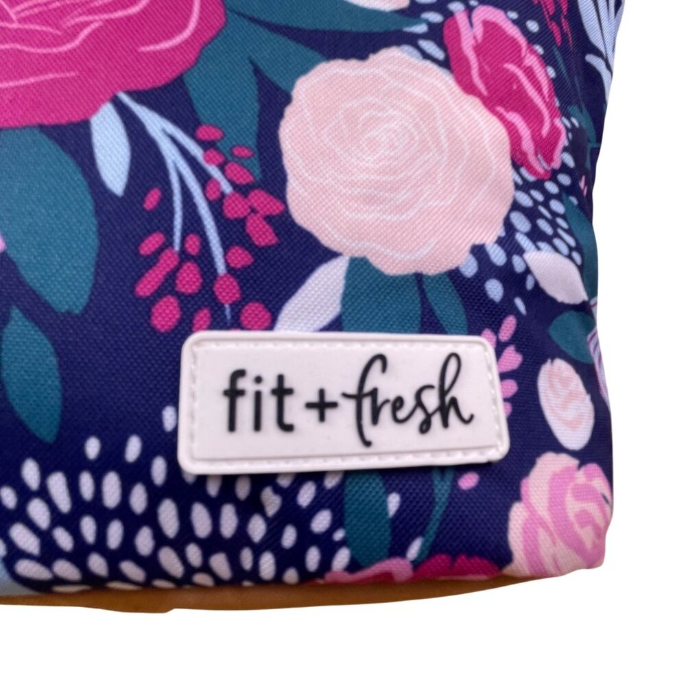 Fit + Fresh Women’s Navy Blue Floral Insulated Lunch Tote With Dual Tan Handles - Picture 5 of 11
